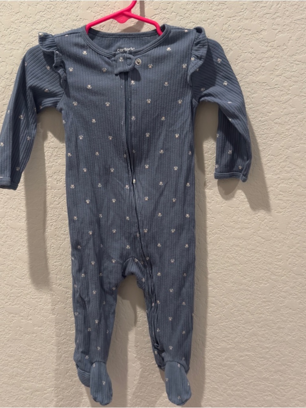 Carter's Navy Blue Ribbed Floral Footed One-Piece